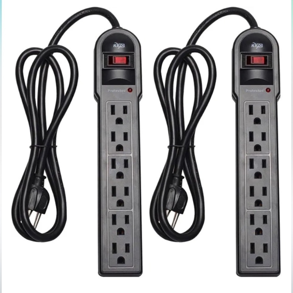 NIP KMC 6-outlet serge protector power strip 2 pack. 4 foot. Black.